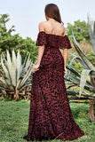 Burgundy Flower Off The Shoulder Wedding Party Dress