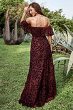 Burgundy Flower Off The Shoulder Wedding Party Dress