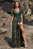 Leely Burnout Velvet Dark Green Wedding Party Dress Dress with Slit