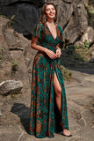 Burnout Velvet Dark Green Wedding Party Dress Dress with Slit