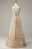 Apricot A Line Corset Floral Wedding Party Dress with Slit