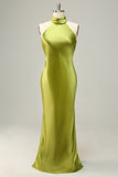 Sheath Halter Open Back Lemon Green Plus Size Wedding Guest Dress