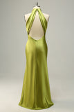 Sheath Halter Open Back Lemon Green Plus Size Wedding Guest Dress