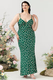 Green Sheath Spaghetti Straps Floral Print Bridesmaid Dress