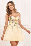 Cute A Line Spaghetti Straps Champagne Short Prom Dress with Appliques