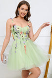 Cute A Line Spaghetti Straps Champagne Short Prom Dress with Appliques