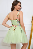 Cute A Line Spaghetti Straps Champagne Short Prom Dress with Appliques