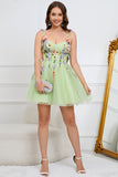 A Line Spaghetti Straps Green Short Prom Dress with Appliques