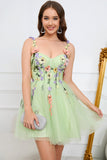 Cute A Line Spaghetti Straps Champagne Short Prom Dress with Appliques