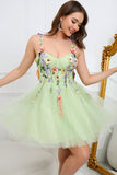 Cute A Line Spaghetti Straps Champagne Short Prom Dress with Appliques