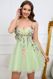 Cute A Line Spaghetti Straps Champagne Short Prom Dress with Appliques