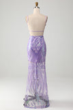 Light Purple Sheath Spaghetti Straps Backless Long Prom Dress