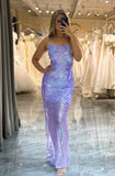 Light Purple Backless Prom Dress with Sequins