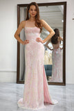 Mermaid Sparkly Pink Prom Dress with Slit