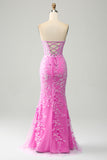 Corset See-Through Mermaid Appliques Prom Dress With Side Slit