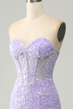 Corset See-Through Mermaid Appliques Prom Dress With Side Slit