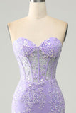 Corset See-Through Mermaid Appliques Prom Dress With Side Slit