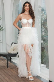 White High Low Ruffled Corset Engagement Party Dress with Lace