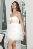 White A-Line Short Ruffled Graduation Party Dress with Lace