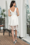 White A-Line V-Neck Flower Lace Short Graduation Dress