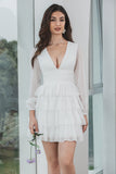 White A-Line Short Tiered Graduation Dress