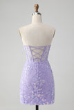 Lilac Corset Sequins Sweetheart Short Embroidery Prom Dress with Lace-up Back