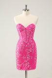 Sparkly Fuchsia Sweetheart Corset Prom Dress with Appliques