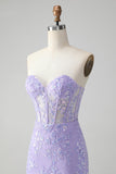 Lilac Corset Sequins Sweetheart Short Embroidery Prom Dress with Lace-up Back