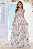 A-Line Sweetheart Long Corset Prom Dress With Flower