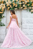 Pink A-line Long Wedding Party Dress with 3D Flowers