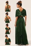 Dark Green Covertible Wear Velvet Long Bridesmaid Dress