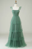 Detachable Straps A Line Eucalyptus Bridesmaid Dress