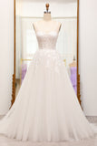 Ivory A-Line Spaghetti Straps Corset Lace Tulle Long Wedding Dress