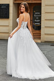 Ivory A-Line Spaghetti Straps Corset Lace Tulle Long Wedding Dress