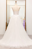 Ivory A-Line Spaghetti Straps Corset Lace Tulle Long Wedding Dress