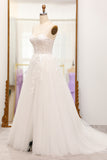 Ivory A-Line Spaghetti Straps Corset Lace Tulle Long Wedding Dress