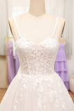 Ivory A-Line Spaghetti Straps Corset Lace Tulle Long Wedding Dress