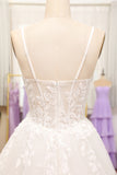 Ivory A-Line Spaghetti Straps Corset Lace Tulle Long Wedding Dress