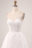 Ivory A-Line Spaghetti Straps Corset Lace Tulle Long Wedding Dress