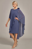 Sheath Scoop Beaded Knee-Length Chiffon Mother of the Bride Dress