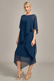 Navy Chiffon A-line Scoop Neck Mother of the Bride Dress