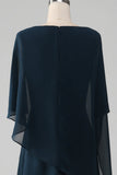 Navy Chiffon A-line Scoop Neckline Mother of the Bride Dress