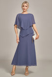 Sheath Scoop Tea-Length Stormy Chiffon Mother of the Bride Dress