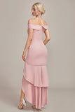 Pink Mermaid Asymmetrical Ruffled Wedding Guest Dress