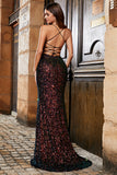 Sparkly Black Sequins Mermaid Spaghetti Straps Long Prom Dress With Slit