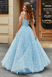 A-Line Spaghetti Straps Sky Blue Corset Prom Dress