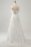 Ivory A-Line Spaghetti Straps Wedding Dress with Appliques