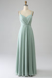 A-Line Matcha Spaghetti Straps Backless Maternity Bridesmaid Dress