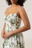 Green A-Line Spaghetti Straps Corset Floral Bridesmaid Dress With Slit