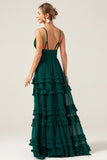 Spaghetti Straps Tiered Prom Dress with Pleated